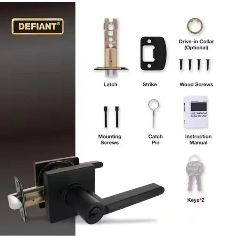 Defiant Tonebridge Matte Black Keyed Entry Door Lever with Square Rose NIB